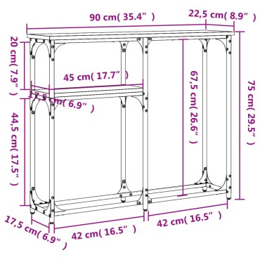vidaXL Τραπέζι Κονσόλα Καπνιστή Δρυς 90x22,5x75cm Επεξεργ. Ξύλο 1 τεμ.