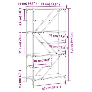 vidaXL Βιβλιοθήκη Καπνιστή Δρυς 91x36x176cm Επεξεργ. Ξύλο/Ατσάλι 1 τεμ.