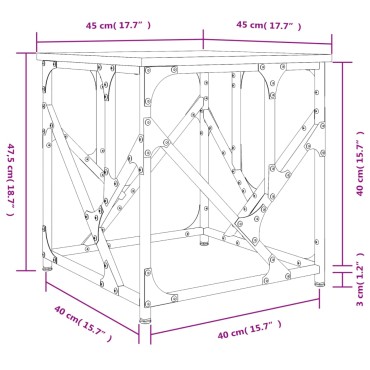 vidaXL Τραπεζάκι Σαλονιού Καπνιστή Δρυς 45x45x47,5cm Επεξεργ. Ξύλο 1 τεμ.