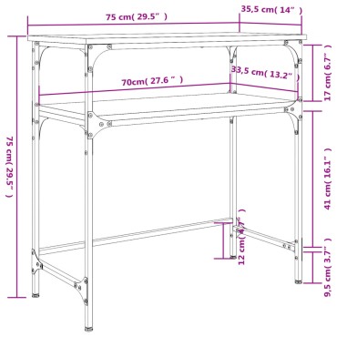 vidaXL Τραπέζι Κονσόλα Γκρι Sonoma 75x35,5x75cm Επεξεργασμένο Ξύλο 1 τεμ.