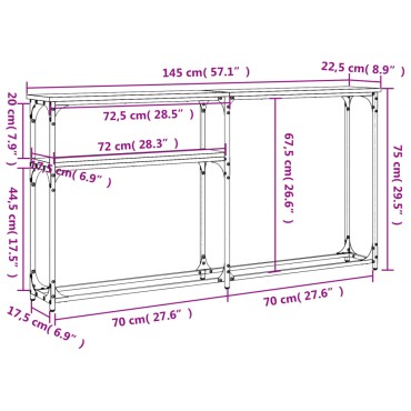 vidaXL Τραπέζι Κονσόλα Καπνιστή Δρυς 145x22,5x75cm Επεξεργ. Ξύλο 1 τεμ.