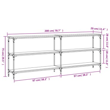 vidaXL Τραπέζι Κονσόλα Μαύρο 200x29x75cm Επεξεργασμένο Ξύλο 1 τεμ.