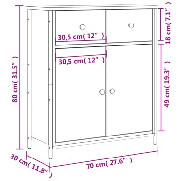 vidaXL Ντουλάπι Καφέ Δρυς 70x30x80cm από Επεξεργ. Ξύλο 1 τεμ.