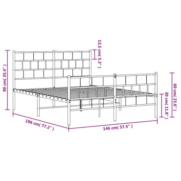 vidaXL Πλαίσιο Κρεβατιού με Κεφαλάρι&Ποδαρικό Λευκό 140x190εκ. Μέταλλο