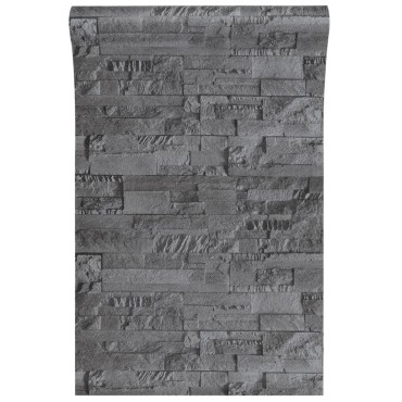 vidaXL Ταπετσαρία 3D με Σχέδιο Πέτρας Μαύρη 10x0,53μ Non-woven