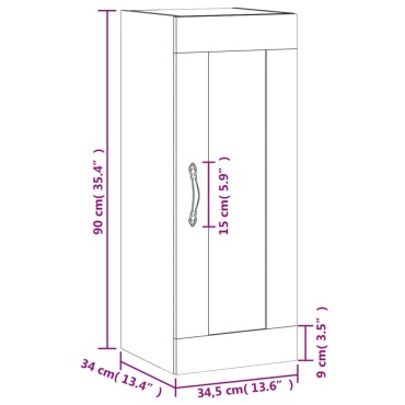 vidaXL Ντουλάπι Τοίχου Γκρι Σκυροδέματος 34,5x34x90cm Επεξεργ. Ξύλο 1 τεμ.