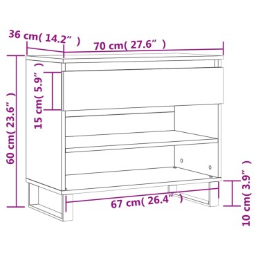 vidaXL Παπουτσοθήκη Γυαλιστερή Λευκή 70x36x60cm Επεξεργασμένο Ξύλο