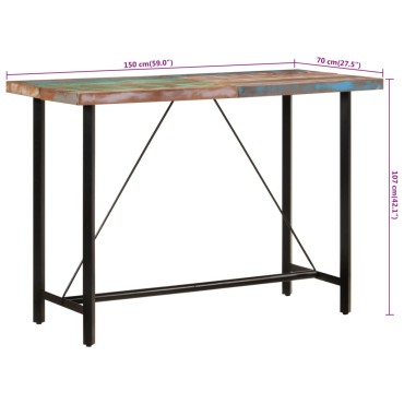 vidaXL Τραπέζι Μπαρ 150x70x107cm Μασίφ Ανακυκλωμένο Ξύλο & Σίδηρο 1 τεμ.