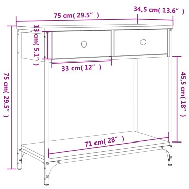 vidaXL Τραπέζι Κονσόλα Καπνιστή Δρυς 75x34,5x75cm Επεξεργ. Ξύλο 1 τεμ.