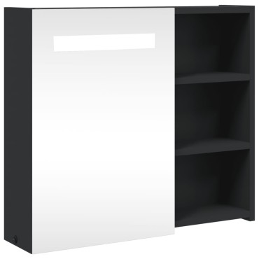 vidaXL Καθρέφτης Μπάνιου με Ντουλάπι & LED Μαύρο 60x13x52cm 1 τεμ.