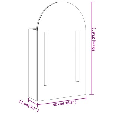 vidaXL Καθρέφτης Μπάνιου με Ντουλάπι & LED Αψίδα Λευκό 42x13x70cm 1 τεμ.