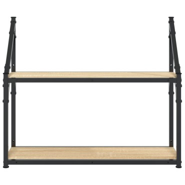 vidaXL Ραφιέρα Τοίχου με 2 Ράφια Sonoma Δρυς 60x21x51cm Επεξεργ. Ξύλο 1 τεμ.