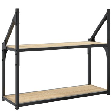 vidaXL Ραφιέρα Τοίχου με 2 Ράφια Sonoma Δρυς 60x21x51cm Επεξεργ. Ξύλο 1 τεμ.