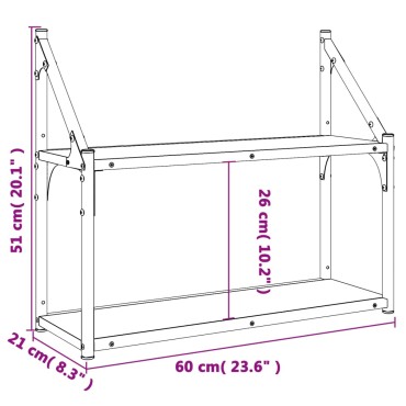 vidaXL Ραφιέρα Τοίχου με 2 Ράφια Sonoma Δρυς 60x21x51cm Επεξεργ. Ξύλο 1 τεμ.