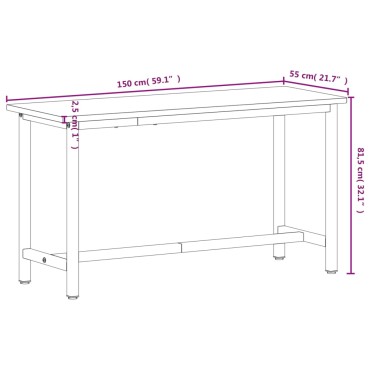 vidaXL Πάγκος Εργασίας 150x55x81,5εκ. από Μασίφ Ξύλο Οξιάς και Μέταλλο