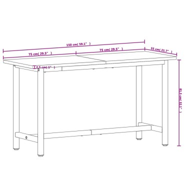vidaXL Πάγκος Εργασίας 150x55x81,5εκ. από Μασίφ Ξύλο Οξιάς και Μέταλλο
