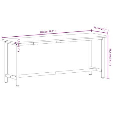 vidaXL Πάγκος Εργασίας 200x55x81,5εκ. από Μασίφ Ξύλο Οξιάς και Μέταλλο