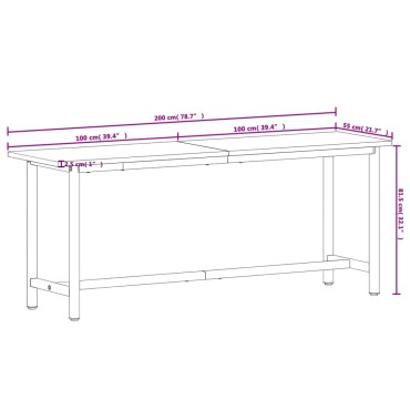 vidaXL Πάγκος Εργασίας 200x55x81,5εκ. από Μασίφ Ξύλο Οξιάς και Μέταλλο
