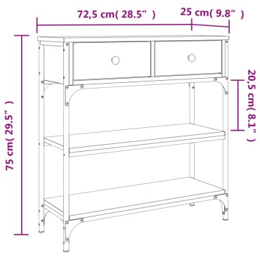 vidaXL Τραπέζι Κονσόλα Γκρι Sonoma 72,5x25x75cm Επεξεργασμένο Ξύλο 1 τεμ.