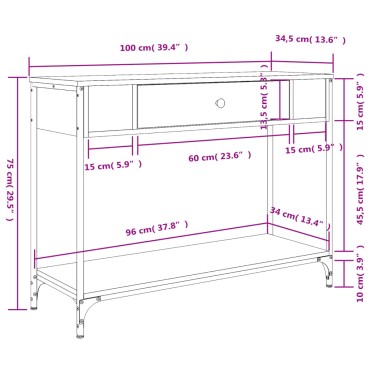 vidaXL Τραπέζι Κονσόλα Καπνιστή Δρυς 100x34,5x75cm Επεξεργ. Ξύλο 1 τεμ.