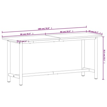 vidaXL Πάγκος Εργασίας 180x55x81,5εκ. από Μασίφ Ξύλο Οξιάς και Μέταλλο