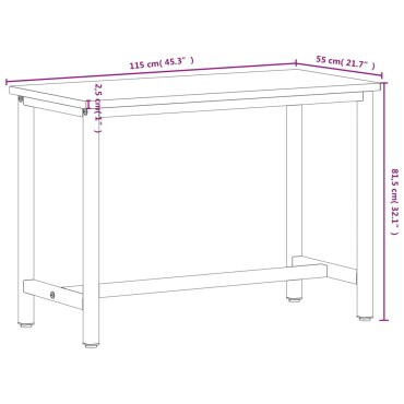 vidaXL Πάγκος Εργασίας 115x55x81,5εκ. από Μασίφ Ξύλο Οξιάς και Μέταλλο