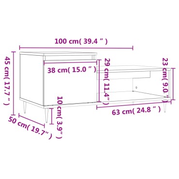 vidaXL Τραπεζάκι Σαλονιού Γυαλ. Λευκό 100x50x45cm Επεξεργ. Ξύλο 1 τεμ.