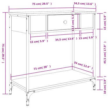 vidaXL Τραπέζι Κονσόλα Καπνιστή Δρυς 75x34,5x75cm Επεξεργ. Ξύλο 1 τεμ.