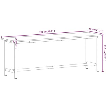 vidaXL Πάγκος Εργασίας 220x55x81,5εκ. από Μασίφ Ξύλο Οξιάς και Μέταλλο