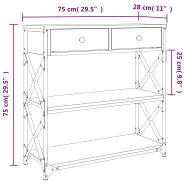 vidaXL Τραπέζι Κονσόλα Γκρι Sonoma 75x28x75cm Επεξεργασμένο Ξύλο 1 τεμ.
