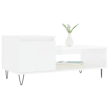 vidaXL Τραπεζάκι Σαλονιού Γυαλ. Λευκό 100x50x45cm Επεξεργ. Ξύλο 1 τεμ.