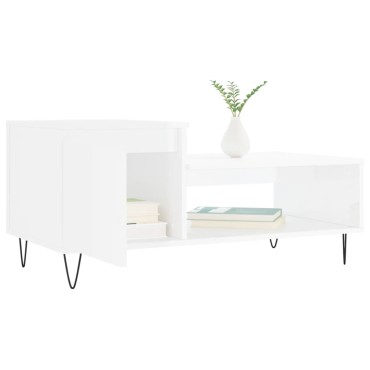 vidaXL Τραπεζάκι Σαλονιού Γυαλ. Λευκό 100x50x45cm Επεξεργ. Ξύλο 1 τεμ.
