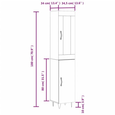 vidaXL Ντουλάπι Μαύρο 34,5x34x180cm από Επεξεργασμένο Ξύλο 1 τεμ.