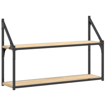 vidaXL Ραφιέρα Τοίχου με 2 Ράφια Sonoma Δρυς 80x21x51cm Επεξεργ. Ξύλο 1 τεμ.