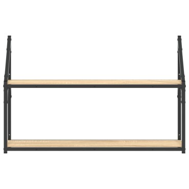 vidaXL Ραφιέρα Τοίχου με 2 Ράφια Sonoma Δρυς 80x21x51cm Επεξεργ. Ξύλο 1 τεμ.