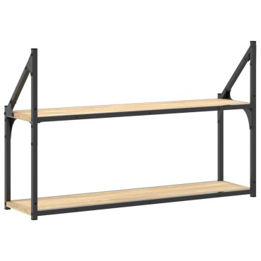 vidaXL Ραφιέρα Τοίχου με 2 Ράφια Sonoma Δρυς 80x21x51cm Επεξεργ. Ξύλο 1 τεμ.