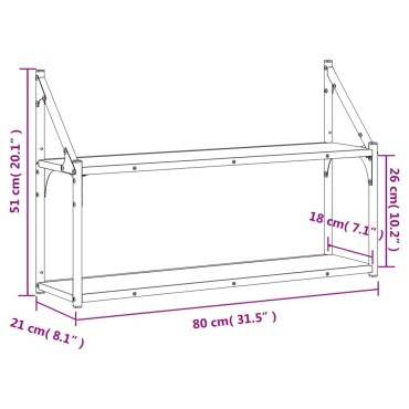vidaXL Ραφιέρα Τοίχου με 2 Ράφια Sonoma Δρυς 80x21x51cm Επεξεργ. Ξύλο 1 τεμ.