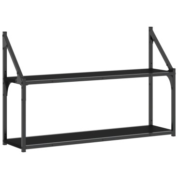 vidaXL Ραφιέρα Τοίχου με 2 Ράφια Μαύρη 80x21x51cm Επεξεργ. Ξύλο 1 τεμ.
