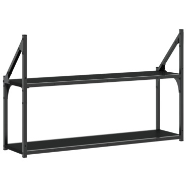 vidaXL Ραφιέρα Τοίχου με 2 Ράφια Μαύρη 80x21x51cm Επεξεργ. Ξύλο 1 τεμ.