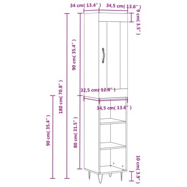 vidaXL Ντουλάπι Λευκό 34,5x34x180cm από Επεξεργασμένο Ξύλο 1 τεμ.