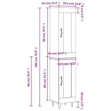 vidaXL Ντουλάπι Λευκό 34,5x34x180cm από Επεξεργασμένο Ξύλο 1 τεμ.
