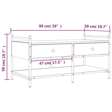 vidaXL Τραπεζάκι Σαλονιού Καπνιστή Δρυς 99x50x50cm Επεξεργασμ. Ξύλο 1 τεμ.