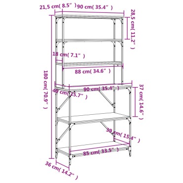 vidaXL Ραφιέρα Κουζίνας 6 Επιπέδων Καπν. Δρυς 90x40x180 εκ. Επεξ. Ξύλο