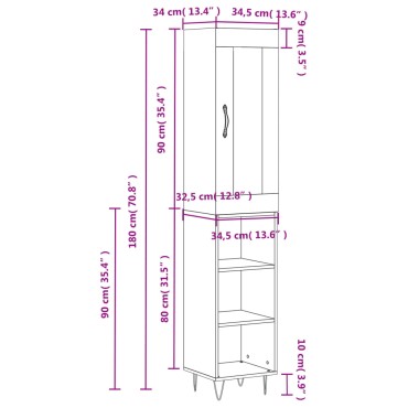 vidaXL Ντουλάπι Μαύρο 34,5x34x180cm από Επεξεργασμένο Ξύλο 1 τεμ.