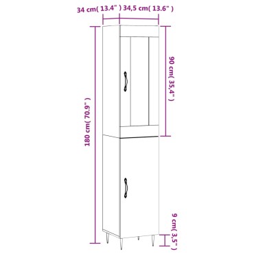 vidaXL Ντουλάπι Γκρι Σκυροδέματος 34,5x34x180cm Επεξεργασμένο Ξύλο 1 τεμ.