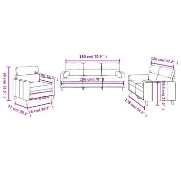 vidaXL Σετ Σαλονιού 3 τεμ. Taupe από Ύφασμα 78x77x80cm  Διθέσιος Τριθέσιος