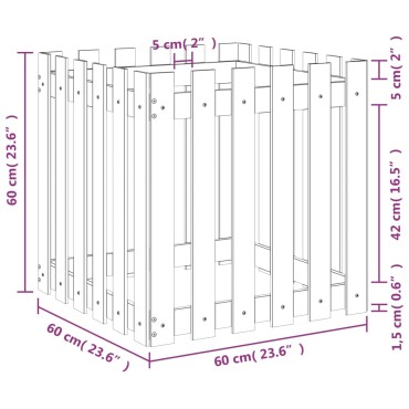 vidaXL Ζαρντινιέρα με Σχέδιο Φράχτη 60x60x60 εκ. Εμποτισμ. Ξύλο Πεύκου