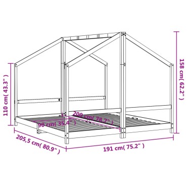 vidaXL Πλαίσιο Παιδικού Κρεβατιού Λευκό 2x(90x200)cm Μασίφ Ξύλο Πεύκου 1 τεμ. - Μονό