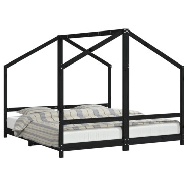 vidaXL Πλαίσιο Παιδικού Κρεβατιού Μαύρο 2x(90x190)cm Μασίφ Ξύλο Πεύκου 1 τεμ. - Μονό