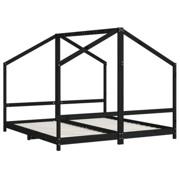 vidaXL Πλαίσιο Παιδικού Κρεβατιού Μαύρο 2x(90x190)cm Μασίφ Ξύλο Πεύκου 1 τεμ. - Μονό